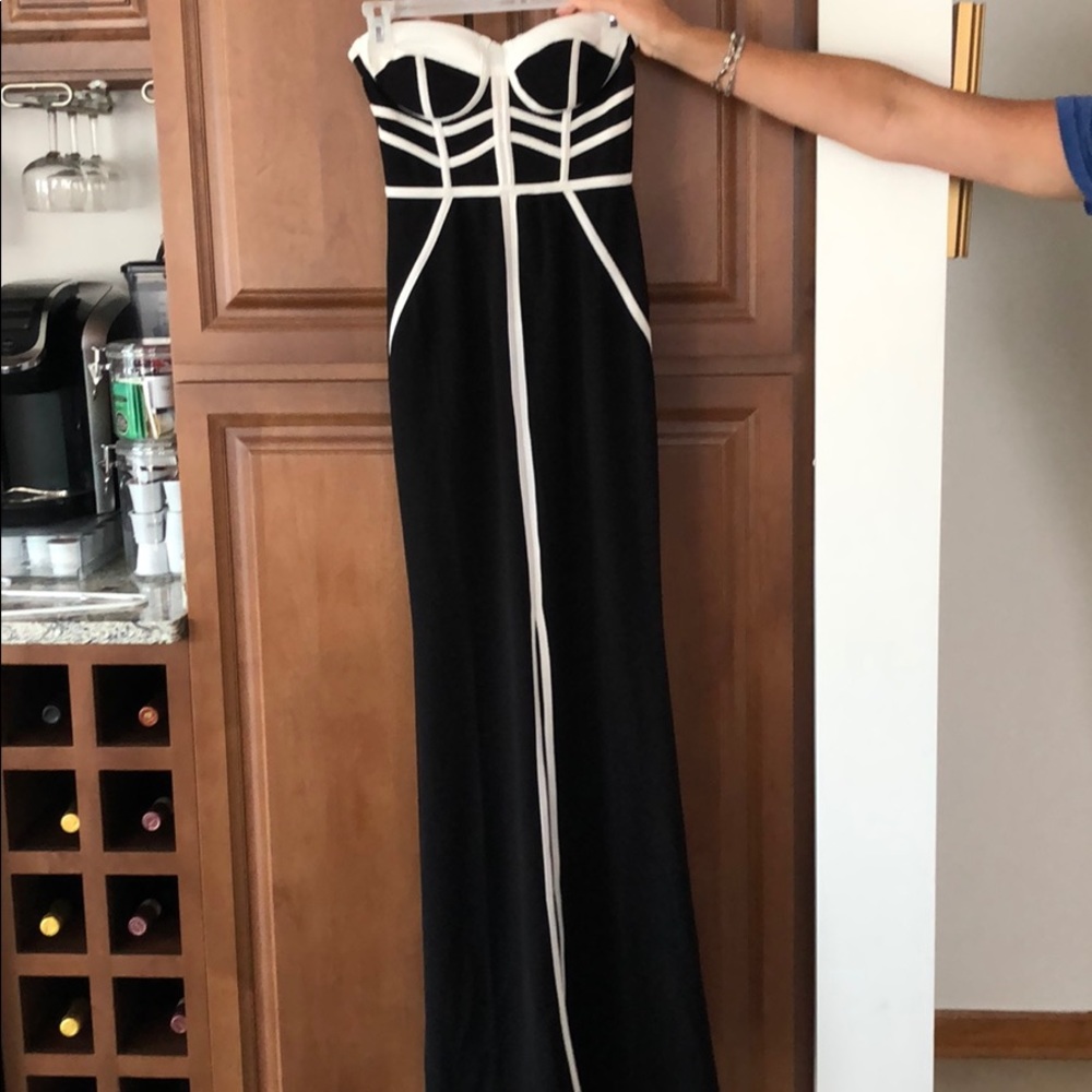 Women’s strapless black dress
